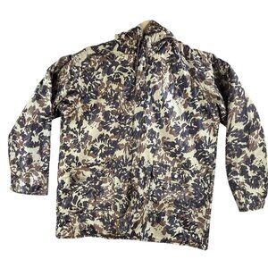 Vintage Rainfair Jacket Mens Medium Brown Camo Hooded Vinyl Hunting Raincoat